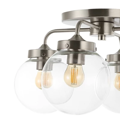 18" 4-Light Piper Farmhouse Rustic Iron/Glass LED Semi Flush Mount Nickel/Clear - JONATHAN Y - Image 5