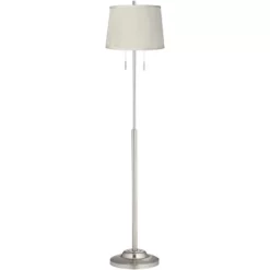 360 Lighting Abba Modern Floor Lamp Standing 66" Tall Brushed Nickel Silver Beige Fabric Tapered Drum Shade For Living Room Bedroom Office House Home