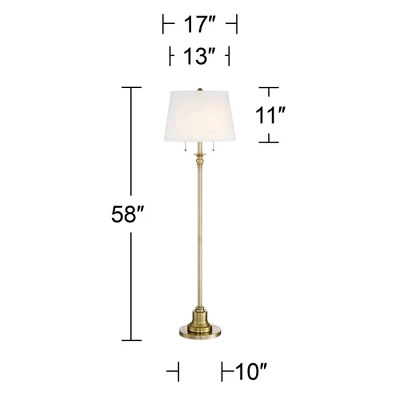 360 Lighting Spenser Vintage Floor Lamp 58" Tall Brushed Antique Brass Metal Off White Linen Drum Shade For Living Room Bedroom Office House Home - Image 5