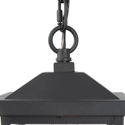 13" Metal/Glass Square Cage Modern Outdoor Pendant Light Black - LNC - Image 5