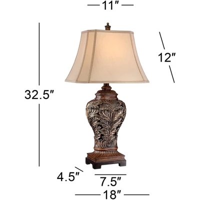 Barnes And Ivy Traditional Table Lamps 32.5" Tall Set Of 2 Bronze Curling Leaves Tan Rectangular Shade For Living Room Family Bedroom Bedside - Image 6