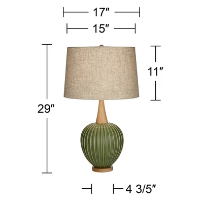 360 Lighting Sevilla 29" Tall Mid Century Modern End Table Lamp Green Ceramic Single Living Room Bedroom Bedside Nightstand House Oatmeal Shade - Image 7