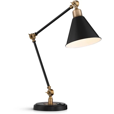 360 Lighting Modern Industrial Desk Table Lamp With USB Charging Port Adjustable 26.75" High Black Antique Brass For Bedroom Bedside Office - Image 7
