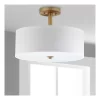 11.3" Clara 3 Light Semi Flush Drum Light Gold - Safavieh