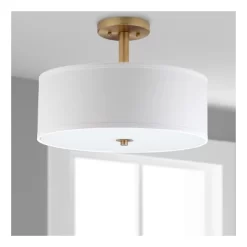 11.3" Clara 3 Light Semi Flush Drum Light Gold - Safavieh