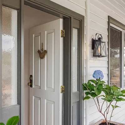 12.5" Metal/Glass "X" Outdoor Wall Lamp Black - LNC - Image 9