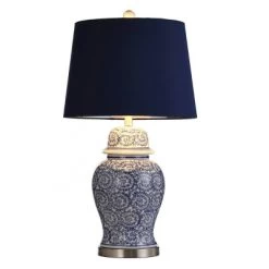 Blue Ivy Swirl Table Lamp With Blue Hardback Fabric Shade - StyleCraft
