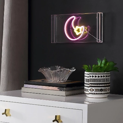 11.8" Moon Contemporary Glam Acrylic Box Pendant (Includes LED Light Bulb) Neon Pink/Yellow - JONATHAN Y - Image 3