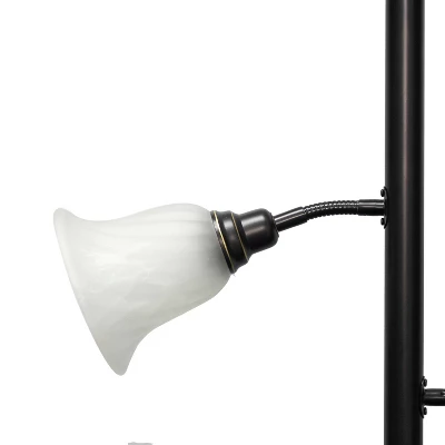 Torchiere Floor Lamp With 2 Reading Lights And Scalloped Glass Shades Restoration Bronze/White - Lalia Home - Image 6