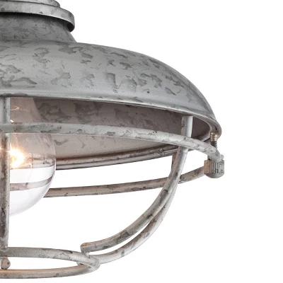 Franklin Iron Works Rustic Farmhouse Semi Flush Mount Outdoor Ceiling Light Fixture Galvanized Cage 8 1/2" White Glass Damp Rated For Exterior Barn - Image 2