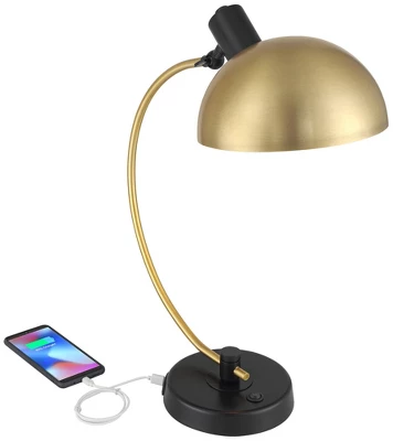 Possini Euro Design Modern Mid Century Desk Lamp 28 1/2" Tall Warm Gold Black With Dual USB Charging Ports For Bedroom Living Room Office Reading Home - Image 2