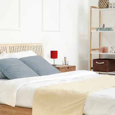 11.81" Traditional Petite Metal Stick Bedside Table Desk Lamp In Chrome With Fabric Shade Red - Creekwood Home - Image 3