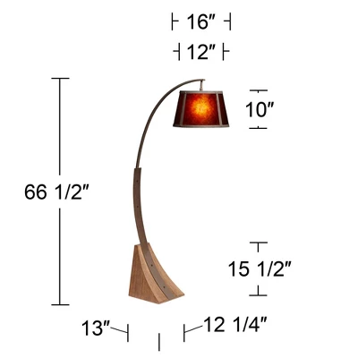 Franklin Iron Works Oak River Rustic Mission Arc Floor Lamp 66 1/2" Tall Dark Rust Wood Amber Mica Drum Shade For Living Room Reading Bedroom Office - Image 6
