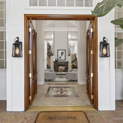 12.5" Metal/Glass "X" Outdoor Wall Lamp Black - LNC - Image 8