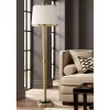 Possini Euro Design Palisade Modern Floor Lamp 64" Tall Satin Brass Metal Trimmed Fabric Tapered Drum Shade For Living Room Bedroom Office House Home
