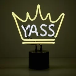 Amped Co 11.3" X 9.75" Neon Desk YASS QUEEN Neon Light Novelty Desk Lamp, Yellow And White Glow