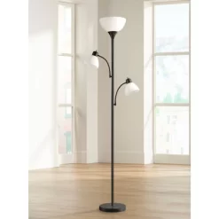 360 Lighting Bingham Modern Torchiere Floor Lamp With Side Lights 71 1/2" Tall Black Metal White Shade For Living Room Reading Bedroom Office House