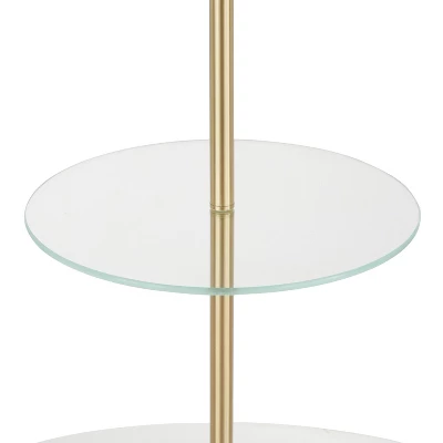 Chloe Contemporary Shelf Floor Lamp With Marble Base/Glass Shelf And Linen Shade White (Includes LED Light Bulb) - LumiSource - Image 2