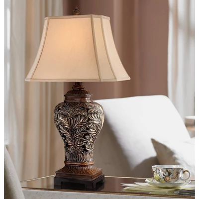 Barnes And Ivy Traditional Table Lamps 32.5" Tall Set Of 2 Bronze Curling Leaves Tan Rectangular Shade For Living Room Family Bedroom Bedside - Image 7