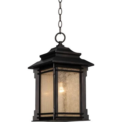 Franklin Iron Works Hickory Point Rustic Outdoor Hanging Light Walnut Bronze 19 1/4" Frosted Cream Glass Damp Rated For Post Exterior Barn Deck House - Image 3