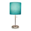19.5" Bedside USB Port Feature Metal Table Desk Lamp Brushed Steel With Teal Fabric Shade - Creekwood Home