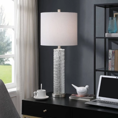 Diamond Textured Glass Table Lamp With Brushed Steel Base Gray - StyleCraft - Image 4