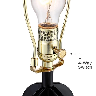 360 Lighting Marcel Industrial Table Lamps 24 1/4" High Set Of 2 Black With USB Port LED Nightlight Burlap Drum Shade For Bedroom Living Room Desk - Image 4