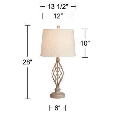 Franklin Iron Works Annie Modern Coastal Table Lamps 28" Tall Set Of 2 Weathered Sand Iron Cream Tapered Drum Shade For Bedroom Living Room Bedside - Image 6