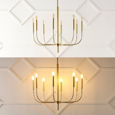 27.25" 8-Light Amoros Modern Mid-Century Iron LED Chandelier Gold Painting - JONATHAN Y - Image 8