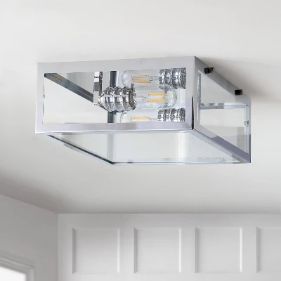 12" Metal/Glass Grayson Flush Mount (Includes Energy Efficient Light Bulb) - JONATHAN Y - Image 2