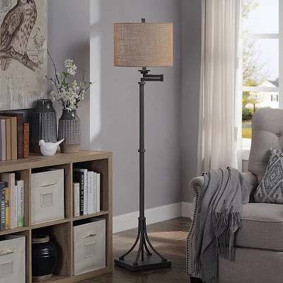 Tipton Swing Arm Floor Lamp With Burlap Shade Bronze/Tan - StyleCraft - Image 5