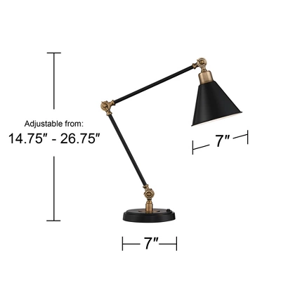 360 Lighting Modern Industrial Desk Table Lamp With USB Charging Port Adjustable 26.75" High Black Antique Brass For Bedroom Bedside Office - Image 5