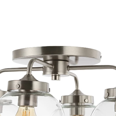 18" 4-Light Piper Farmhouse Rustic Iron/Glass LED Semi Flush Mount Nickel/Clear - JONATHAN Y - Image 6