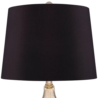 360 Lighting Castine Modern Accent Table Lamps 22" High Set Of 2 Mercury Glass With USB Charging Port Black Faux Silk Shade For Bedroom Bedside Desk - Image 3