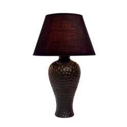 20.08" Traditional Ceramic Texture Imprint Winding Table Desk Lamp With Matching Fabric Shade Black - Creekwood Home