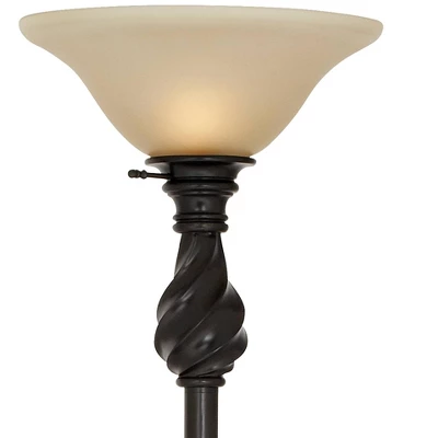 Regency Hill Traditional Torchiere Floor Lamp 70" Tall Hand Applied Black Bronze Swirl Font Amber Glass Shade For Living Room Uplight - Image 2