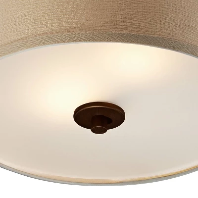 Possini Euro Design Halsted Modern Ceiling Light Semi Flush Mount Fixture 15" Wide Brushed Bronze 2-Light Oatmeal Linen Drum For Bedroom Living Room - Image 2
