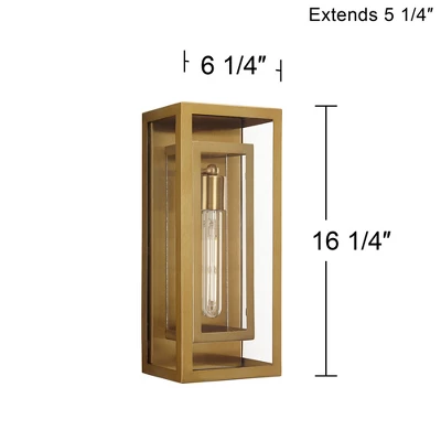 Possini Euro Design Modern Outdoor Wall Light Fixture Brass 16 1/4" Clear Glass Panel For Exterior Barn Deck House Porch Yard Patio Outside Garage - Image 7