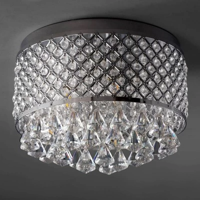 14.7" Crystal Drops/Metal Evelyn Flush Mount (Includes Energy Efficient Light Bulb) Chrome - JONATHAN Y - Image 2
