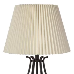 Regency Hill Hadley Industrial Table Lamps Set Of 2 26" High Bronze With AC Power Outlet Ivory Pleat Shade For Bedroom Living Room Bedside Office Desk