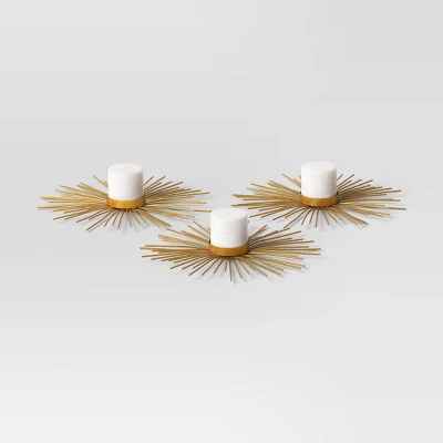 3pc Tealight Metal Burst Christmas Candle Holder Set Gold - Wondershop™ - Image 2