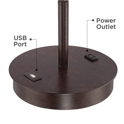 360 Lighting Modern Accent Table Lamp With USB And AC Power Outlet 23 1/2" High Bronze Fabric Drum Shade For Bedroom Living Room House Desk Bedside - Image 4