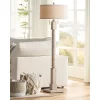 Barnes And Ivy Baluster Country Cottage Floor Lamp 63 1/2" Tall Pickled Wood Oatmeal Linen Drum Shade For Living Room Reading Bedroom Office House