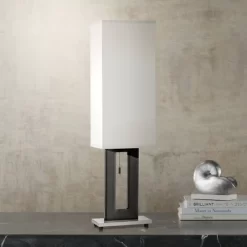360 Lighting Floating Rectangle Modern Table Lamp 30" Tall Black Metal Open Frame White Fabric Box Shade For Bedroom Living Room Bedside Nightstand