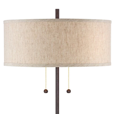 360 Lighting Modern Accent Table Lamp With USB And AC Power Outlet 23 1/2" High Bronze Fabric Drum Shade For Bedroom Living Room House Desk Bedside - Image 6