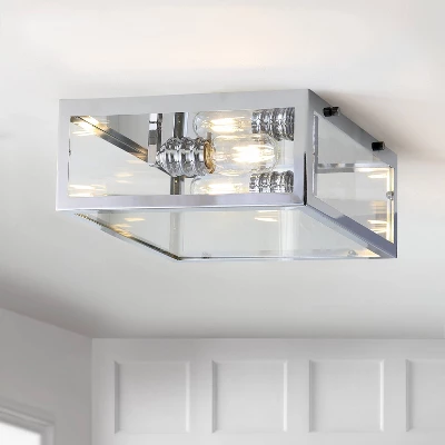 12" Metal/Glass Grayson Flush Mount (Includes Energy Efficient Light Bulb) - JONATHAN Y
