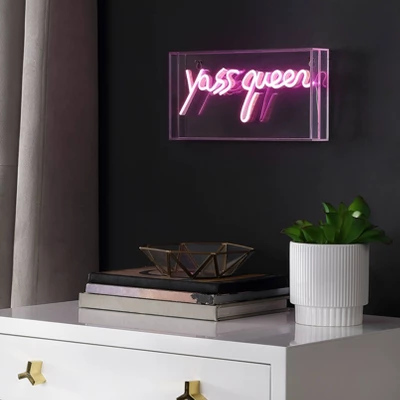 11.8" Yass Queen Contemporary Glam Acrylic Box Pendant (Includes LED Light Bulb) Neon Pink - JONATHAN Y - Image 3