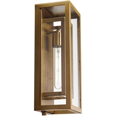 Possini Euro Design Modern Outdoor Wall Light Fixture Brass 16 1/4" Clear Glass Panel For Exterior Barn Deck House Porch Yard Patio Outside Garage - Image 5