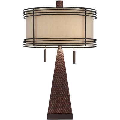 Franklin Iron Works Niklas Industrial Table Lamp 26" High Hammered Bronze With USB Charging Port Double Shade For Bedroom Living Room Bedside Desk - Image 7