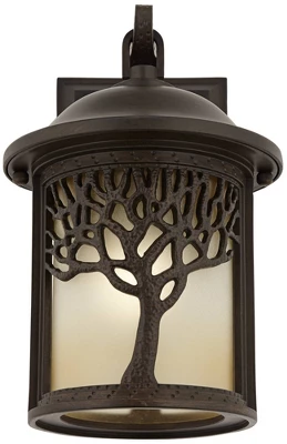 John Timberland Mission Outdoor Wall Light Fixture Bronze Tree Motif 12 1/4" Amber Glass Lantern For Exterior House Porch Patio - Image 4